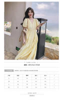 Vestido de Tencel amarillo leche para mujer, novedad de verano, estilo francés, mangas de burbuja, falda larga con cuello en V y temperamento - details 1