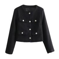 Chaqueta de Tweed con Punto de Volteo Primaveral Abrigo Corto de Cuello Redondo de Una Sola Brecha para Damas Top de Moda - details 3