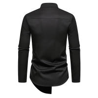 Camisa de Largo Pliegue para Hombres en Otoño Diseño Irregular Elegante Cuello de Standing - details 12