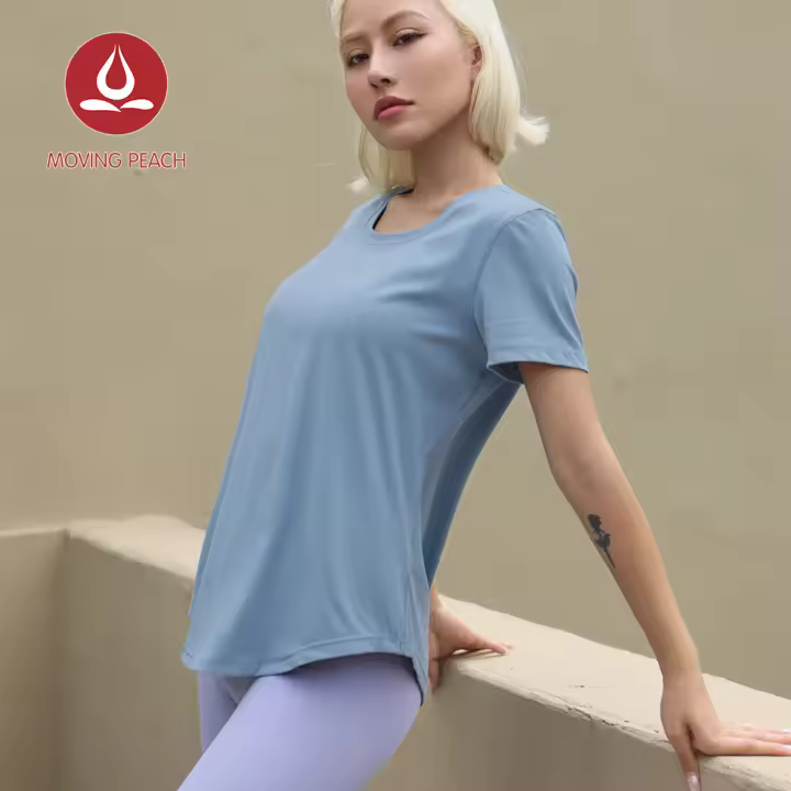 Camiseta deportiva de manga corta para mujer, Top ligero de gimnasio, suave y transpirable, CTQ - 1