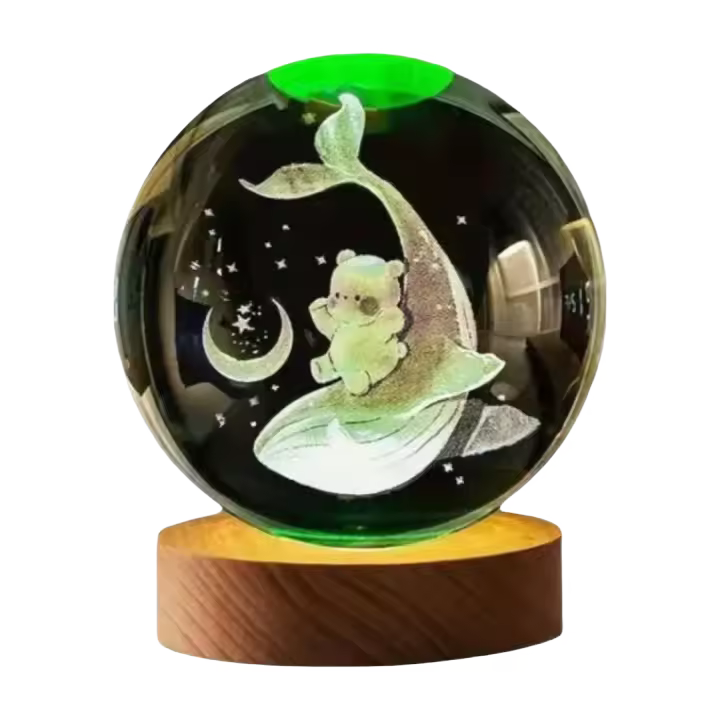 Lámpara De Mesa 3D Carved Cristal Ball Ballena Para La Noche Regalo De Aniversario Para Mujer Regalo De San Valentín Para El Dormitorio Y Sala - 1