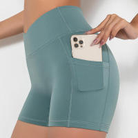 Pantalones cortos de gimnasio para mujer, yoga con bolsillo, leggings Fiess, pantalones cortos de cintura alta - details 23