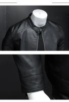 Chaqueta de Cuero de Moda para Hombres Cuello Alto, Ajuste Delgado, Cuero PU para Primavera Otoño - details 4