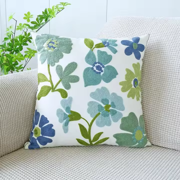 Fundas de Almohada Bordadas con Toalla de Flores Estilo Nórdico Popular Almohada de Algodón Puro - 1