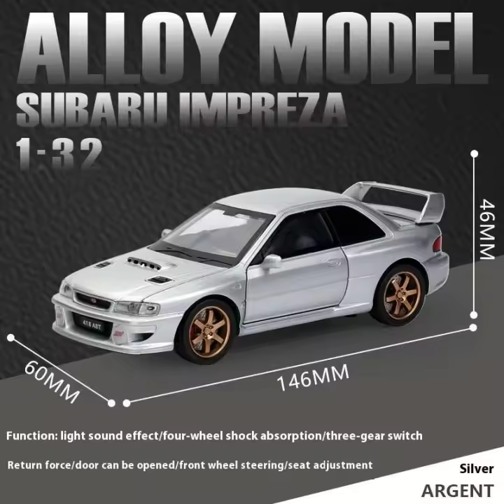 Subaru Impreza WRX STI 1:32 Modelo de Coche de Metal Alegrado Juguete de Coleccionable con Sonido y Luz Regalo Finero para Novio - 1