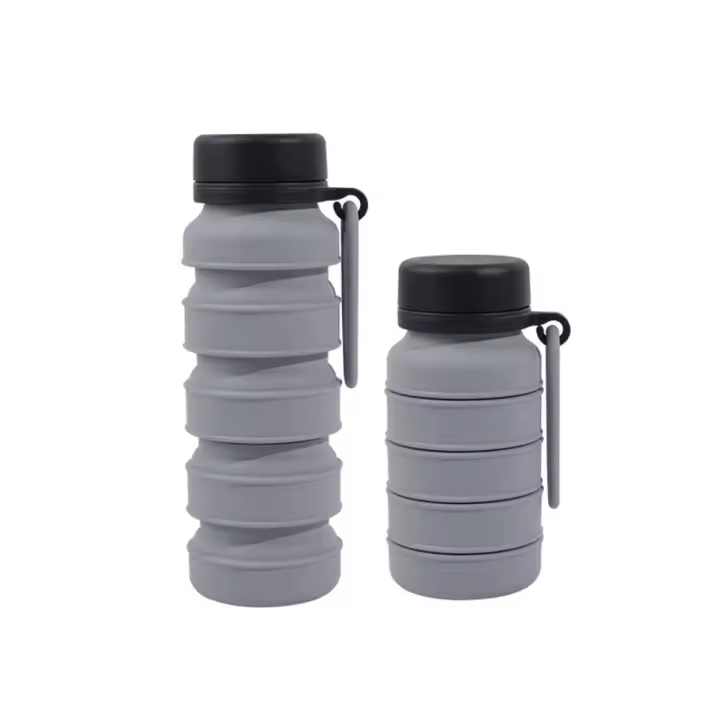 Botella de agua de silicona plegable a prueba de fugas, tazas de agua plegables reutilizables portátiles, taza de café retráctil con mosquetón inoxidable - 1