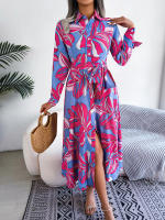 Vestido camisero con cordones para mujer, traje largo con cuello tipo Polo, estampado Floral en contraste, primavera y verano, novedad de 2023 - details 11