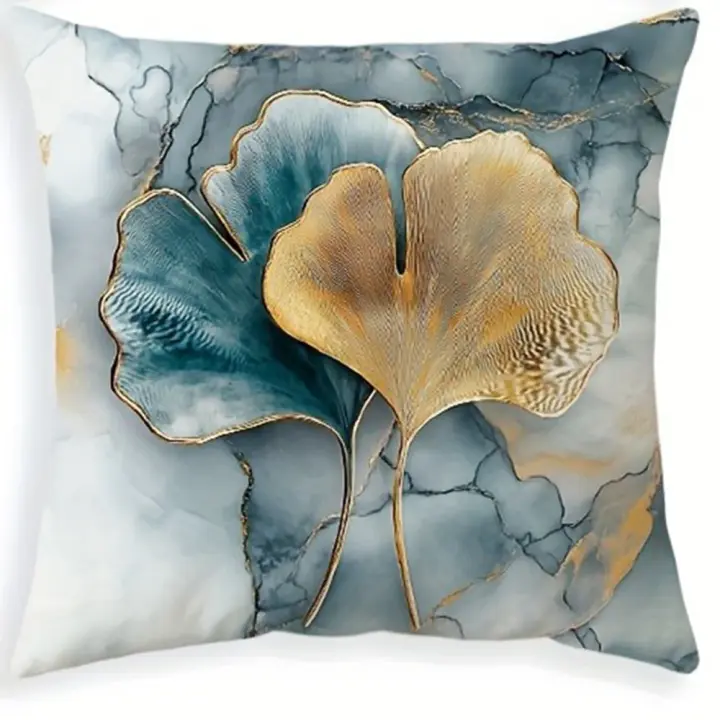 Funda de almohada con estampado de textura de mármol gris Ginkgo biloba, funda de cojín para sofá y sala de estar, decoración para el hogar y el dormitorio - 1