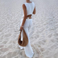 Chaleco sin mangas europeo americano 2025, pantalones casuales, pantalones de playa de punto con relieve para mujer, para primavera y verano - details 5