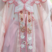 Conjunto rosa Hanfu para niña, horquilla de gama alta con hombro de nube bordado chino de estilo antiguo súper inmortal de la dinastía Ming para niña - details 4
