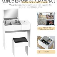 Mesa de Maquillaje con Espejo Abatible y Cajas de Almacenamiento Tocador de Maquillaje de Mesa con Taburete Blanco 80x40x79 cm y 40x30x40 cm - details 3