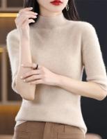 Suéter de mujer, jerséis de punto para primavera y verano, camisas ajustadas con cuello alto, jerséis de punto suaves de manga corta - details 13