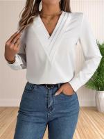 Blusa elegante de oficina de negocios para mujer, camisas elegantes de manga larga con cuello en V en capas, Tops de trabajo 2024 - details 30