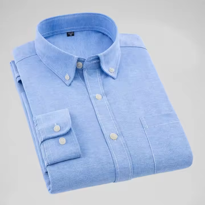 2025 nueva camisa Oxford para hombre, camisas sociales de manga larga de algodón para hombres, blusa vuelta de calidad de color sólido. - 1