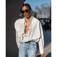 Tops con botones de estilo coreano para mujer, camisa de manga larga para blusa floral tridimensional - details 6