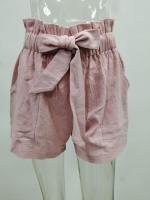 Pantalones Cortos de Verano para Mujer Algodón Transpirable, Cintura Elástica con Bolsillo, Color Sólido, Estilo Casual - details 3