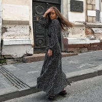 Vestido francés con volantes y cuello en V, manga abombada, estampado de puntos, novedad de verano, moda para mujer - details 8