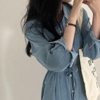 Vestido Denim Retro con Cuello Largo Elegante Estilo Coreano para Mujeres - details 20