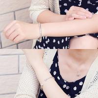 Pulsera de mano abierta de acero inoxidable para mujer, brazalete sencillo de cuentas, plateado, - details 6