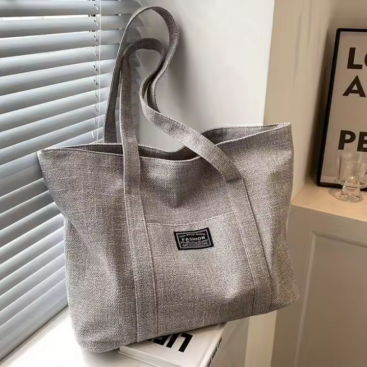 Bolso de mano de tela de cáñamo para mujer, bolso de hombro espacioso, bolso de mensajero versátil con cierre de cremallera, con múltiples bolsillos, para lavar a mano o limpiar en seco - 1