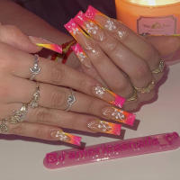 24 Piezas De Uñas Postizas Cortas Cuadradas Estilo Francés Con Flores + 1 Pegamento + 1 Lija Para Uñas - details 38