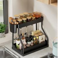 Útiles organizadores de 2 niveles debajo del fregadero con ganchos y estante para vasos colgante, estante de baño multiusos, organizador de cocina, estante de almacenamiento para el hogar - details 8
