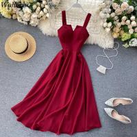 Nuevo modelo de vestido maxi elegante con cuello cuadrado para mujer, gasa lisa con mangas abullonadas, bata de fiesta en la playa, vestidos con volantes vintage - details 25