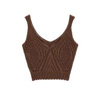 PB & ZA 2025 slim fit jacquard malla tejida con cuello en V tirantes cortos casual simple tops novedad de verano ropa de mujer - details 1