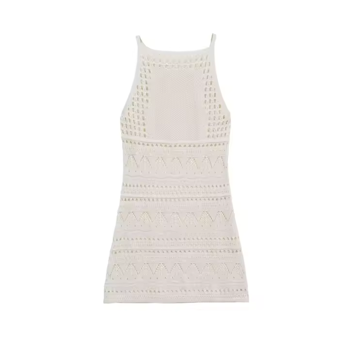 Vestido Halter de Punto Jacquard para Mujer, Verano 2025, Estilo Simple, Color Sólido, Falda Corta - 1