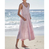 El cuello redondo sin mangas de 2025 mujeres vendedoras calientes unió el vestido grande de la playa del oscilación para las mujeres - details 2