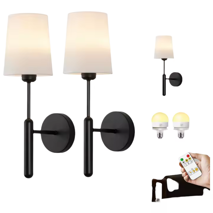 Lámpara De Pared Recargable Sin Cable Con Batería De 5000mAh Y Control Remoto 2-Piece Set Iluminación LED Dimmable Para Dormitorio Y Sala De Estar - 1