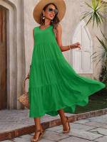 Vestido Boho sin Mangas de Verano 2024 Cuello en V, Color Sólido, Vestido de Flecos en Capas - details 12