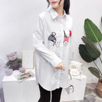 Blusa De Algodón Blanca Casual Para Mujer Cuello En V Botones Larga Manga Bordada Estilo Casual Longa Manga Blouse De Verano - details 13