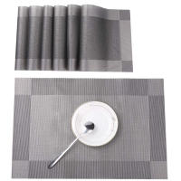 Juego de 10 manteles individuales de PVC antideslizantes y lavables para mesa de comedor y cocina, 45x30 cm (gris plateado) - details 5