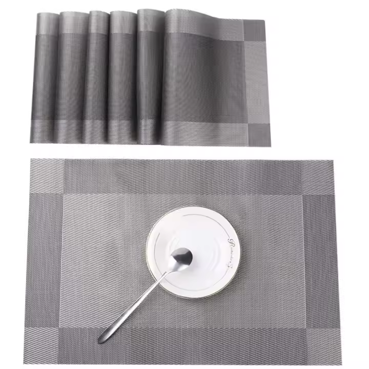 Juego de 10 manteles individuales de PVC antideslizantes y lavables para mesa de comedor y cocina, 45x30 cm (gris plateado) - 1