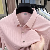 Novedad de verano, camisa de manga corta de jacquard con solapa para hombre, camisa informal de negocios de color sólido, versátil y superior - details 5