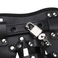 Cesta de castidad de cuero de poliuretano para hombre, ropa interior, tirantes abiertos a la cadera para gay, Tanga sexy con cerradura - details 6