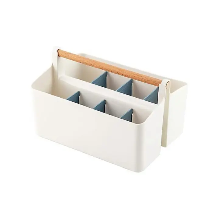 Paquete de 2 carritos de escritorio con soporte para bolígrafos con mango de madera, organizador de almacenamiento para manualidades con Comp ajustable - 1