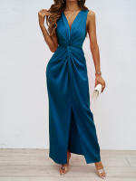 Vestido ajustado con abertura y cuello en V, elegante, sin mangas, retorcido, para mujer, verano 2025 - details 3