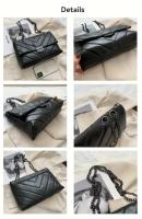 Bolso bandolera acolchado vintage para mujer - Bolso de hombro de gran capacidad con correa de cadena desmontable, cierre de botón elegante y forro de poliéster, perfecto para la playa, uso diario y salidas informales |   Textura acolchada negra de estilo - details 0