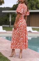 BUNO-Casual para Mujer, Corte en A, Cintura Alta, Cuello en V, Sexy, Bohemia, Midi de Verano con Mangas Abullonadas, Elegante Vestido de Fiesta Vintage - details 12