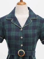 Elegante Vestido Midi de Moda Retro con Cuello Aretado Estilo Rockabilly a Cuadros Vintage para Mujeres Prenda de Otoño e Invierno con Cinturón - details 3