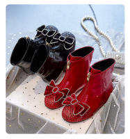 Nuevas botas de cuero de terciopelo para bebé, botas cortas de cristal de princesa - details 1