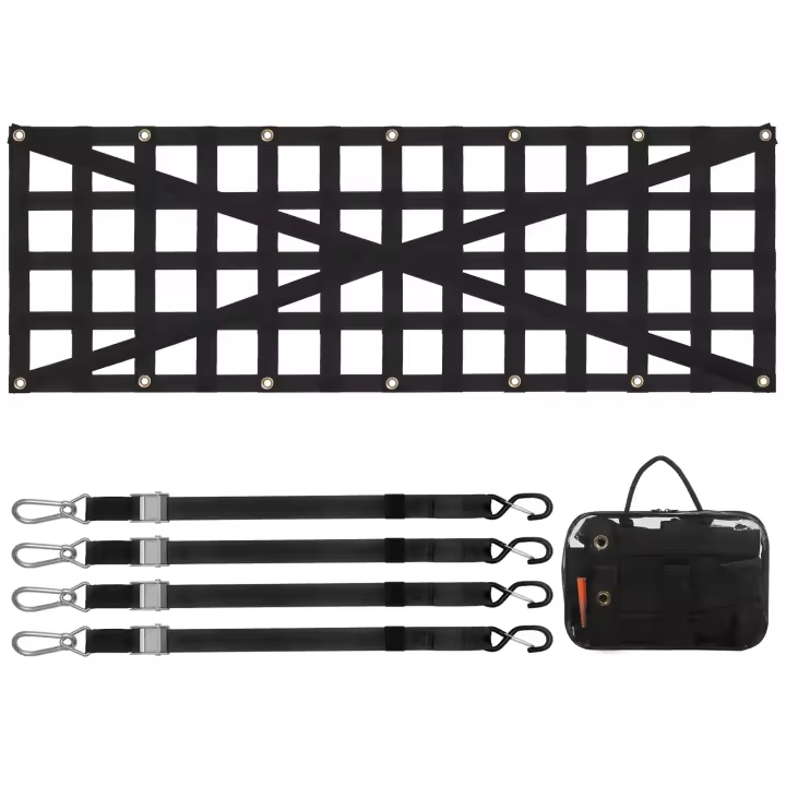 SucceBuy Red para portón trasero, 54" x 18", red de carga resistente para cama de camión, correas telescópicas ajustables, diseño reforzado cruzado, extensible y duradero, ideal para camionetas, remolques, Jeep, SUV - 1