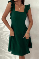 Vestido corto con cuello cuadrado y tirantes para mujer, traje de verano, Color liso, espalda descubierta - details 21