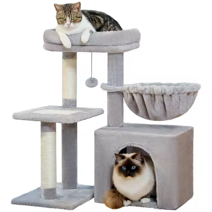 PAWZ Road Árbol para gatos 2 en 1 con poste rascador de Sisal, hamaca, condominio para gatos grande, casa tipo torre para gatos pequeños, tablero rascador para gatos de interior, juguetes para gatos - 1