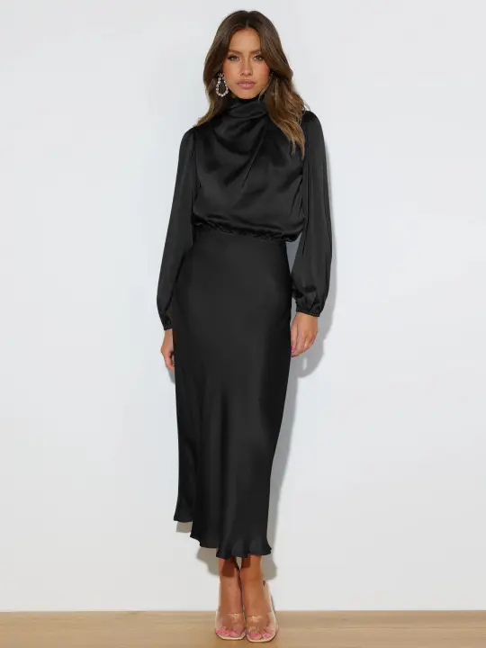 Moda de manga larga para mujer, nuevo estilo, suelto, elegante, vestido de noche - 1