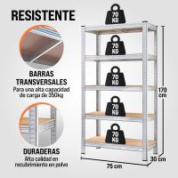 Estanterías Metálicas 5 Niveles Almacenamiento 170x75x30cm Carga máxima de 350kg Metal galvanizado - details 2