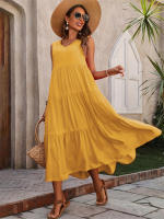 Vestido Boho sin Mangas de Verano 2024 Cuello en V, Color Sólido, Vestido de Flecos en Capas - details 23