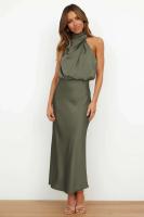 Elegante Vestido de Satén de Seda de Verano de Alta Gama Vestido Largo Sin Mangas para Mujeres - details 4